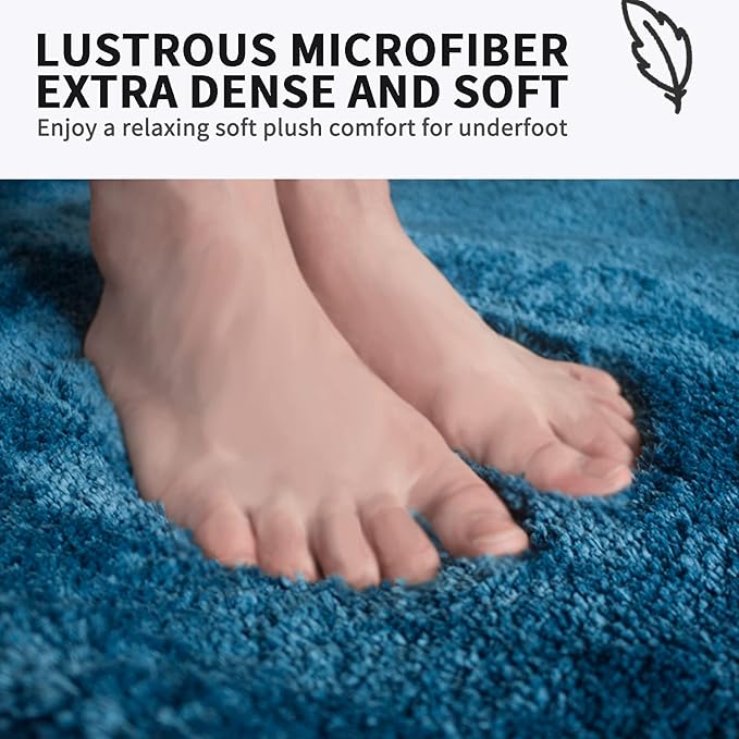 FIFU Bathroom Rugs 24" W x 36" L, Bath Mat for Bathroom, Bedroom, Laundry Room & Kitchen, Non-Slip Rubber Latex Backing, Extra Soft and Absorbent Microfiber Carpet, Machine Washable Rug, Peacock Blue