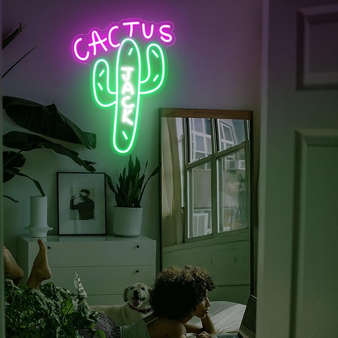 Cactus Jack Neon Signs for Wall Decor Dimmable Pink Green Cactus LED Neon Light for Bedroom Christmas Decoration USB Powerd Plant Light Up Hanging Sign Home Party Birthday Gift 15.7"X11.8"
