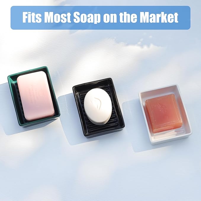Minimalist Ceramic Soap Dish, White Soap Dish with Higher Draining Ridges, Decorative Soap Holder, Multi-Purpose Bar Soap Holder for Bathroom Sink, Shower, Kitchen, Easy to Clean