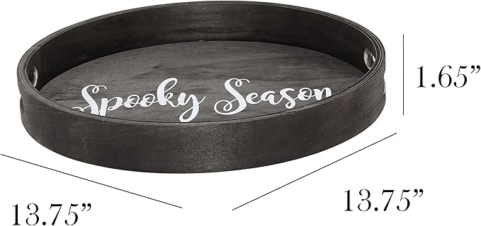 Elegant Designs HG2013-BKS Decorative 13.75" Round Wood Serving Tray w/Handles, Black Wash Spooky Season