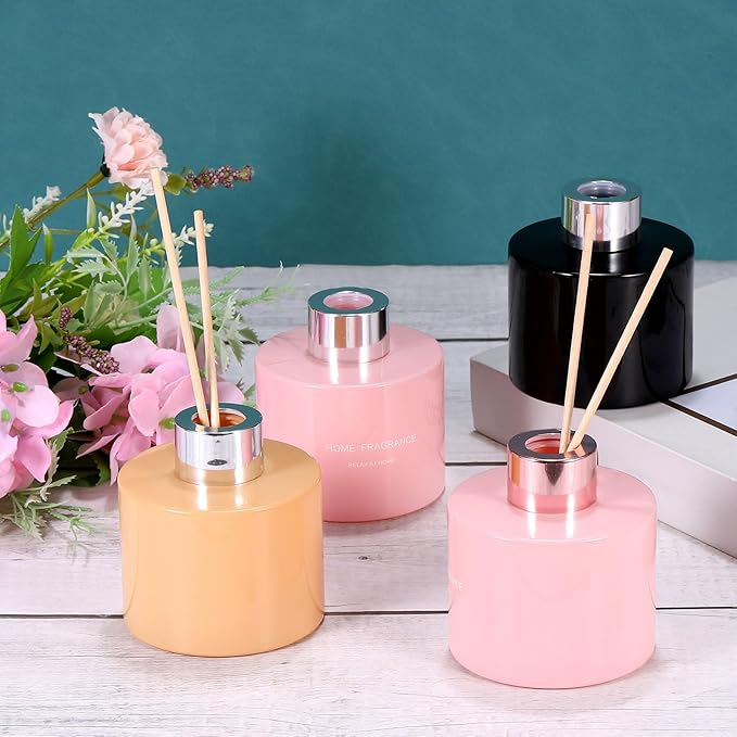 HARFINGTON Empty Glass Diffuser Bottle 140ml/4.7oz Refillable Fragrance Accessories Aromatherapy Jar Container for Replacement Reed Diffuser DIY Home Bathroom Green with Gold Tone Cap