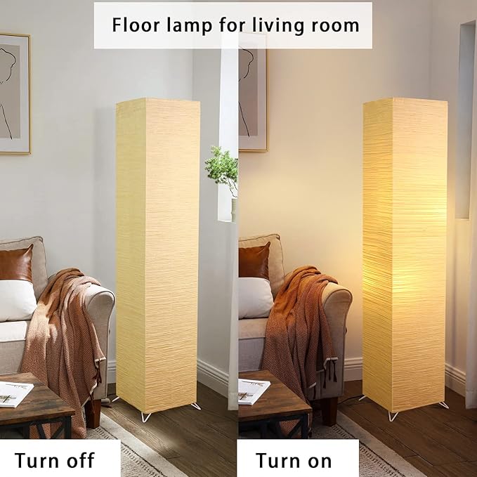 Modern Floor Lamp, Dimmable 3 Levels Brightness Paper Tall Lamp Standing Lamps with Lampshade, 55'' Minimalist Floor Lamps for Office, Kids Room, Reading, Home Decor (Light Beige)