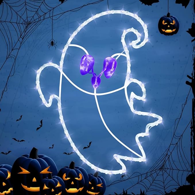 Halloween Decorations - 16" Halloween Window Silhouette Lights - 4 Pack Colour Lighted Skull Head & Bat & Ghost & Spider for Holiday Indoor and Outdoor Wall Door Window Decorate