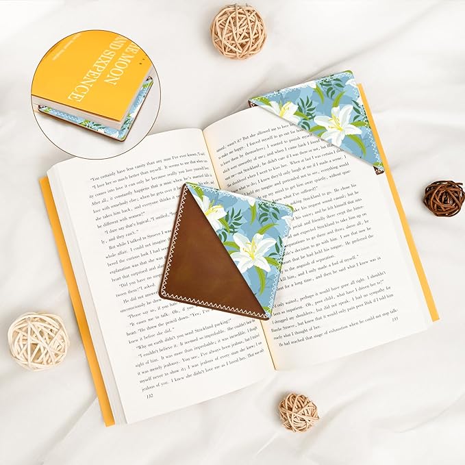 Personalized Leather Bookmarks, Fun & Cute Book Accessories for Reading Lovers, Unbreakable Page Markers for Women Men Girls Boys Student Teacher Kids Retirement Birthday Gifts (White Lily)