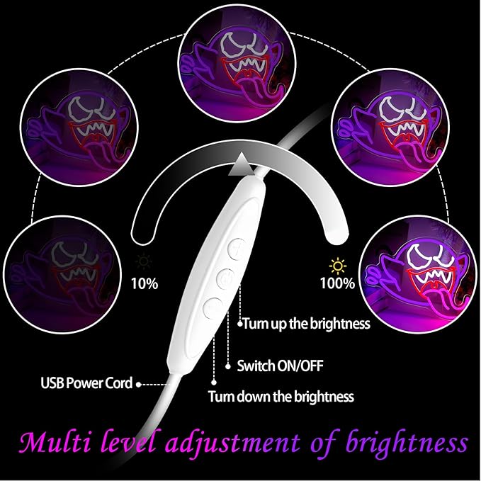 King Boo Neon Sign For Wall Decor, Ghost Face Dimmable Neon Light For Bedroom Led Light Up Sign Creative Room Decor, Gaming Backdrop Home Party Birthday Gift For Kids Boys Girls