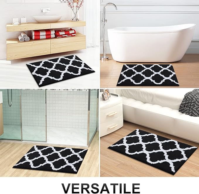 OLANLY Bathroom Rugs 71x24, Soft and Absorbent Microfiber Bath Rugs, Non-Slip Shaggy Shower Carpet, Machine Wash Dry, Bath Mats for Bathroom Floor, Tub and Shower, Black