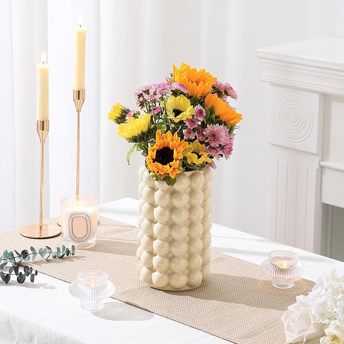 Bubble Vase, Beige Ceramic Vase for Boho Decor, Ceramic Flower Vases for Modern Home Decor, Tall Decorative Vases for Living Room, Bedroom, Wedding, Entryway, Mantel, Office, 8.5 Inches
