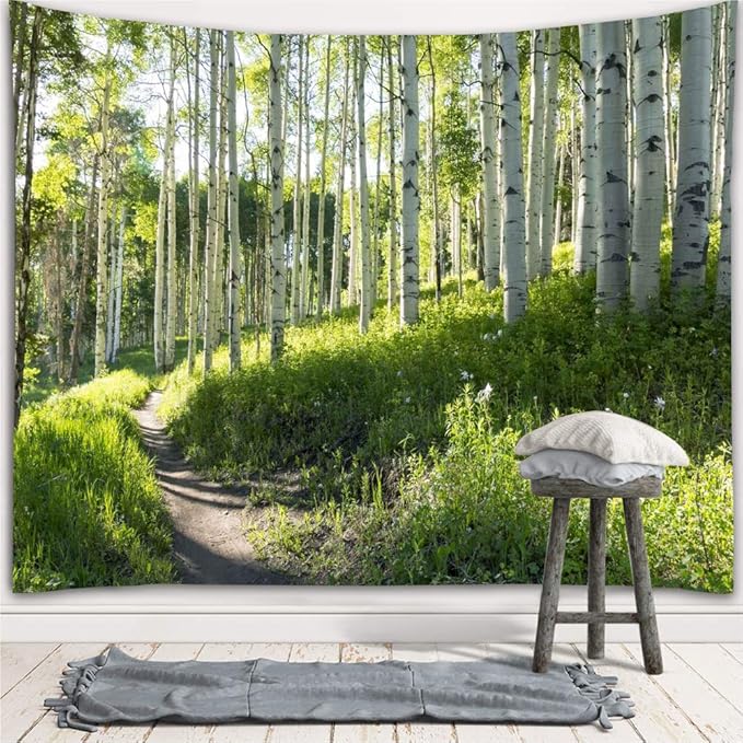 YISURE Forest Wall Tapestry Nature Tree Trail Path Landscape Wall Hanging, Morning Sunshine Through Green Tree Wall Tapestries for Home Office Indoor and Outdoor Decor Large Size 91(W) x71(L) Inch