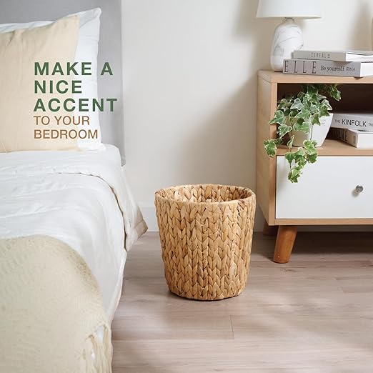 2 Pack Wicker Trash Can - Rattan Trash Can - Wicker Waste Basket for Bathroom, Bedroom - Woven Waste Basket (Natural, 3 Gallon)