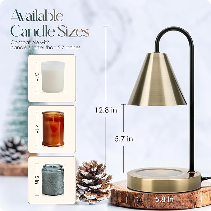 Candle Warmer Lamp,Electric Candle Warmer with Dimmable Light,Scented Wax Melter,No Smoke,Compatible with Various Jar,with 2 Light Bulbs,Home Decor-Bronze