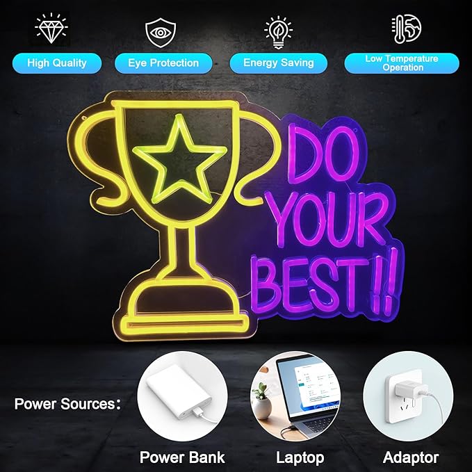 Do Your Best Neon Signs for Wall Decor,Bright Dimmable Trophy Led Lighted Up Sign for Wall Decor Motivational Quotes Game Room Bedroom Birthday Party Classroom Office Man Cave Living Room