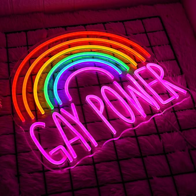 GAY POWER Neon Sign Rainbow Neon Light for Wall Decor Dimmable Pink Letter Neon Light Sign for Gay Bar PrideClassroom Decor Bedroom Living Room Club Nursery Christmas Gift