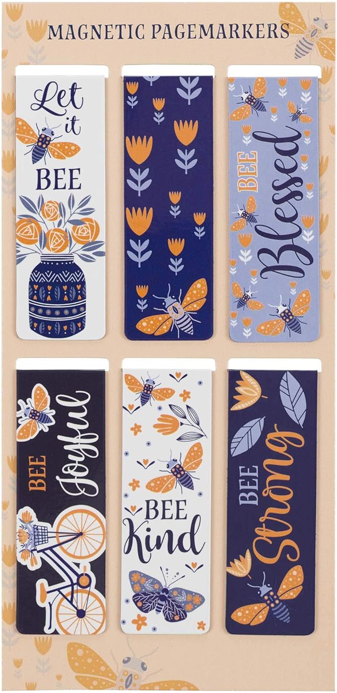 Christian Art Gifts Beloved Magnetic Scripture Bookmark Set with Bible Verse: Let It Bee - Inspirational Magnetic Blue White Gold Bee Themed Pagemarkers Set of 6 for Bibles and Books Size 2.3" x 0.75"