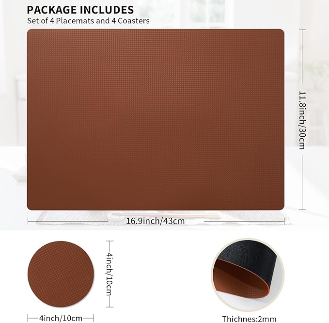 Placemats Set of 4 with Coasters Dual Sided Heat Stain Resistant Place Mats Faux Leather Table Mats Non-Slip Waterproof Oil-Proof Washable Wipeable Table Placemats for Dining Patio Table Kitchen…