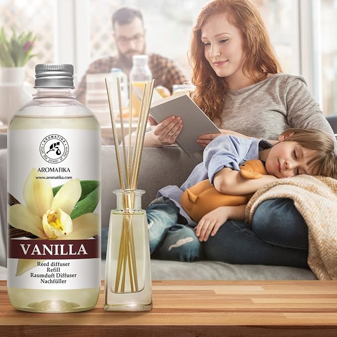 Vanilla Diffuser Refill w/Natural Essential Vanilla Oil 17 Fl Oz - Intensive - Fresh & Long Lasting Fragrance - Reed Diffuser Oil - Best for Aromatherapy - SPA - Home - Office - Fitness Club