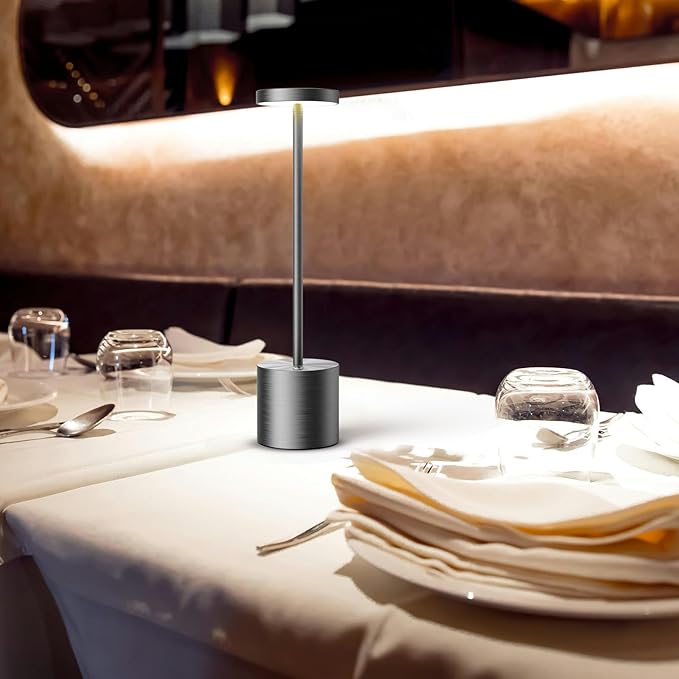 SAKRINGT Cordless Table Lamps Rechargeable,6000mAh Portable Battery Operated LED Table Light for Restaurant Outdoor Grey