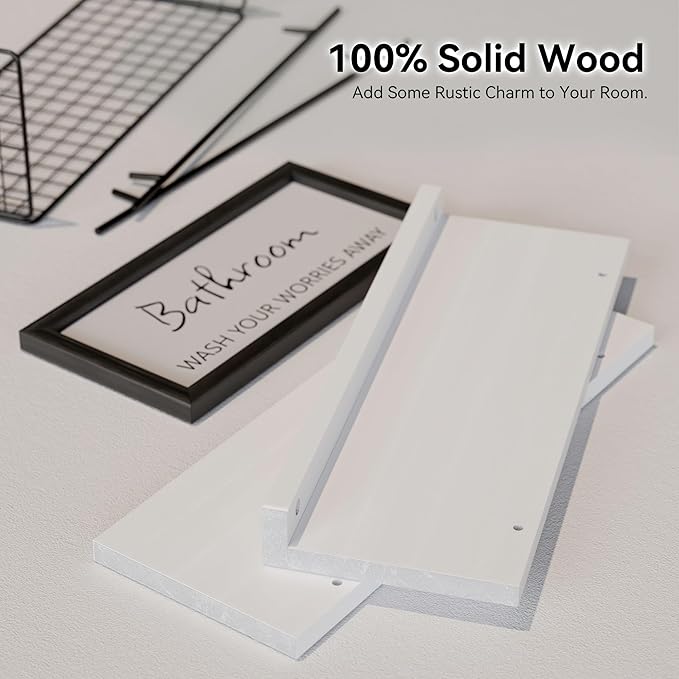 WOPITUES Floating Shelves for Bathroom Wall Decor Sign, Bathroom Organizer and Storage, Bathroom Shelves Over Toilet with Metal Guardrail-Modern White