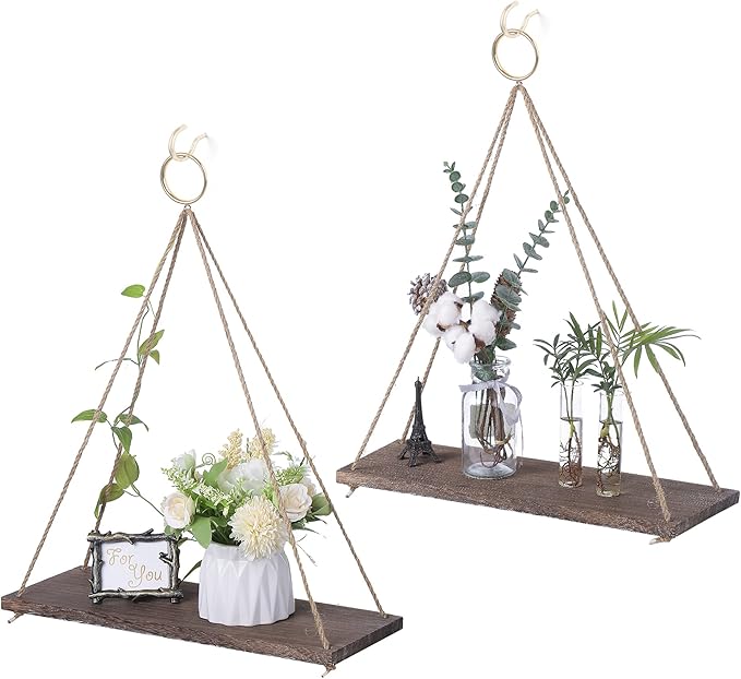 MITIME Hanging Shelves for Wall Window Plant Shelf Indoor Floating Wall Shelves for Bedroom Bathroom Living Room Wall Hanging Shelf Boho Wall Decor .Home, Set of 2 (Large)