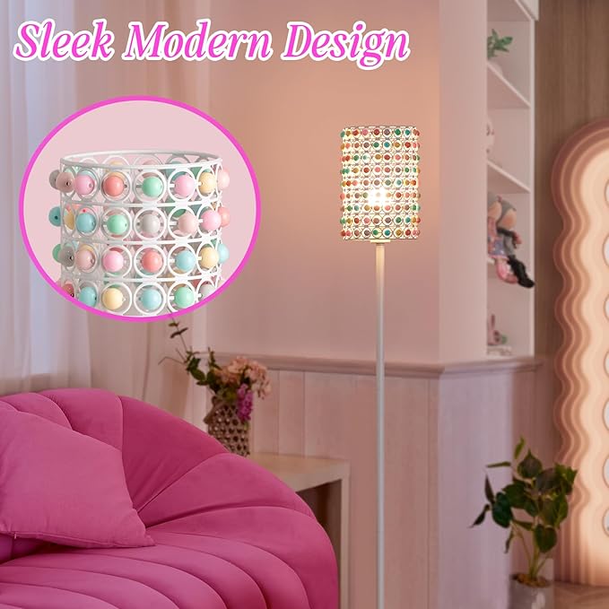 ONEWISH Floor Lamps,Modern Standing Lamp for Living Room Bedroom,3000K Warm Lighting Tall Lamp with LED Bulb,Unique Design Modern Aesthetic Lamp with Beaded Lampshade for Home Decor Birthday Gift