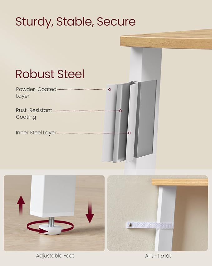 VASAGLE Corner Shelf Stand, 4-Tier Corner Bookshelf, Industrial Ladder Shelf, Plant Stand for Living Room, Office, Kitchen, Natural Oak and Matte White ULLS034Y70