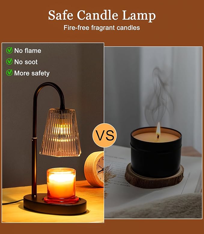 No Flame Scented Candle Warming Candle Warmer Lamp with Timer Electric Candles Wax Warmers Glass Lamps for Jar Candles Burner Adjustable Height and Dimmable Light Modern
