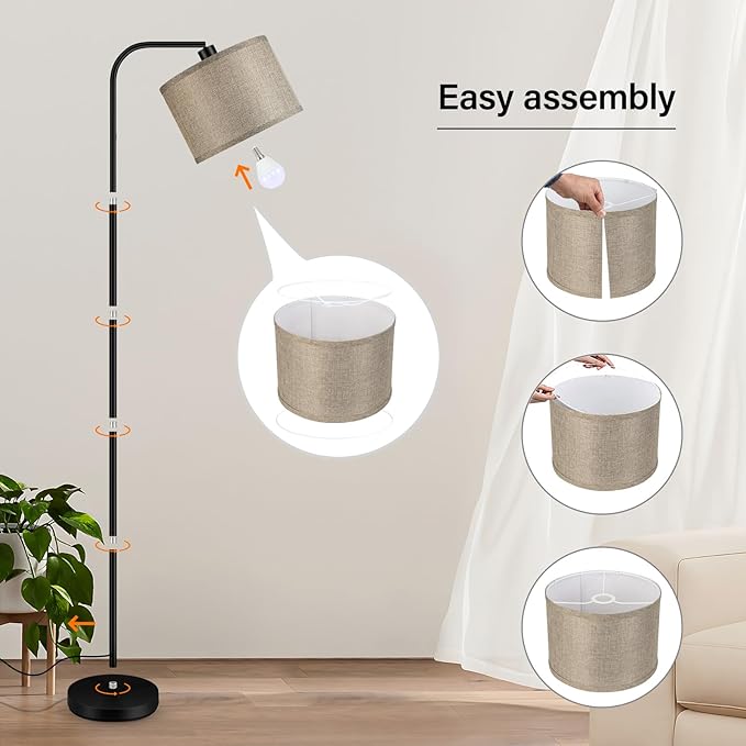 BoostArea Dimmable Floor Lamp for Living Room,Arc Sofa Lamps with Remote,Stepless Dimmable & Colors Temperature 2700k-6500k,67 in,Tall Flexible Head Standing Lamp for Bedroom Study Room Office,Jute