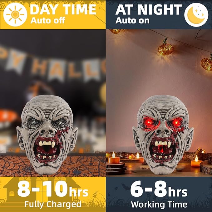 Halloween Zombie Head Decor - Solar Garden Statue, Spooky Outdoor Decoration Unique Garden Decor for Outside Yard Porch Lawn