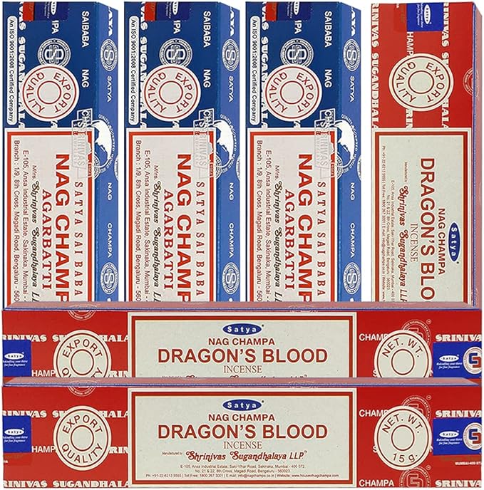 Nag Champa Dragons Blood Incense Sticks & Holder Bundle Variety Pack from House of Satya Incense Sticks and Trumiri