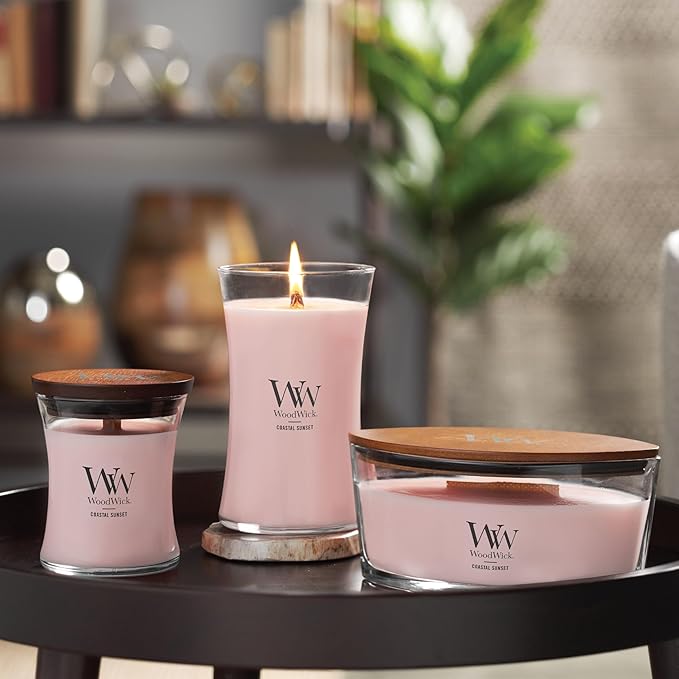 WoodWick Coastal Sunset Scented Ellipse Candle, Crackles as it burns, Up to 50 hrs burn time, Perfect for gifting, 16oz
