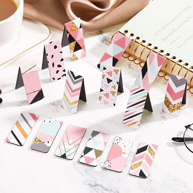 Zonon 24 Pieces Magnetic Bookmarks for Women Geometric Magnet Page Markers Page Clips Assorted Book Markers Set for Book Lovers Reading Gifts Supplies