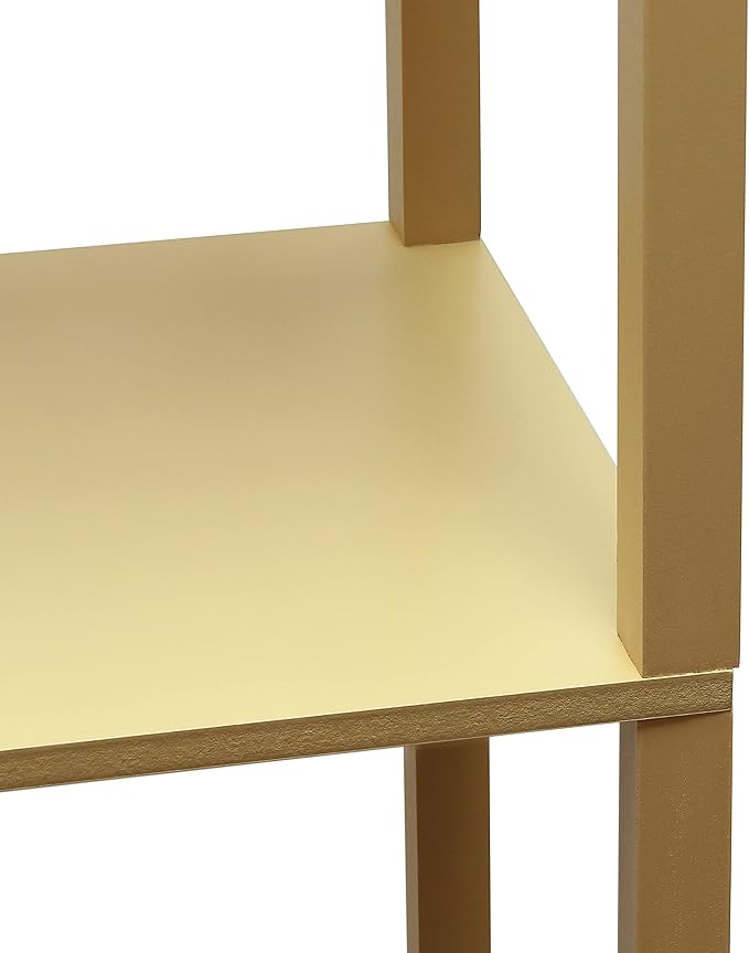 Simple Designs LF1037-TAN Floor Lamp Etagere Organizer Storage Shelf with 2 USB Charging Ports, 1 Charging Outlet and Linen Shade, Tan