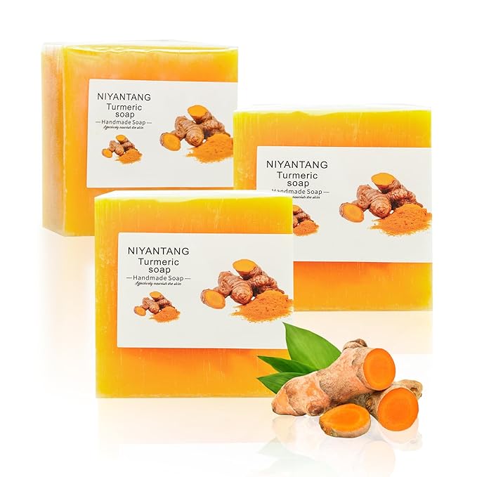 3 PCS Turmeric Soap Bar, Natural Bar Soap for Face & Body, Handmade Tumeric Bar with Coconut Oil, Cleanse Skin, Moisturizing & Soothing Gentle Cleanser for All Skin Types