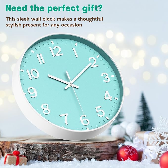 Modern Wall Clock Silent Non-Ticking – Coral Green Analog Wall Clock Battery Operated for Living Room, Kitchen, Bedroom, Office – Stylish Wall Decor for Home, 12 Inch