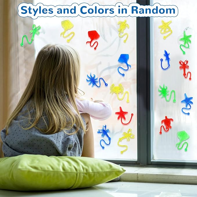 24PCS Ocean Animal Sticky Hands Toys for Kids, Rubbery Stretchy Sticky Goodie Bag Stuffers Toys for Party Favor Supplies, Colorful Sticky for Boys Girls Classroom Prizes