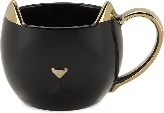 Pinky Up Chloe Black Cat Ceramic Coffee Mugs, Hot Tea Cups, Cute Travel Mug, Latte Cup, Drinking Glasses for Chocolate, Milk, Cocktails, Mocktails, Home Kitchen, 12 oz, Set of 1