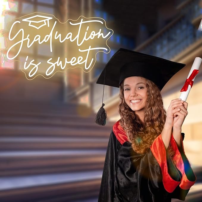 Graduation is Sweet Cap Neon Sign Class of 2025 Grad Party LED Neon Light Congrats Grad Prom Party Backdrop Wall Decor Graduation Gift