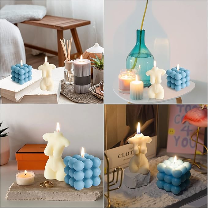 2Pcs Bubble Candle Female Body Scented Candle Set Danish Pastel Room Aesthetic Handmade Soy Wax Natural Fragrance Cube Aromatherapy Candles for Bathroom Bedroom Decorations Women Relaxation Gift
