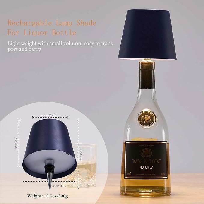 Rechargeable Wireless Bottle Lamp, LED Wine Bottle Light Ambient Light for Desk Table Bar Decor, Wireless Bottle Lamp Shade for Whiskey Wine Liquor Bottle, Sapphire Blue