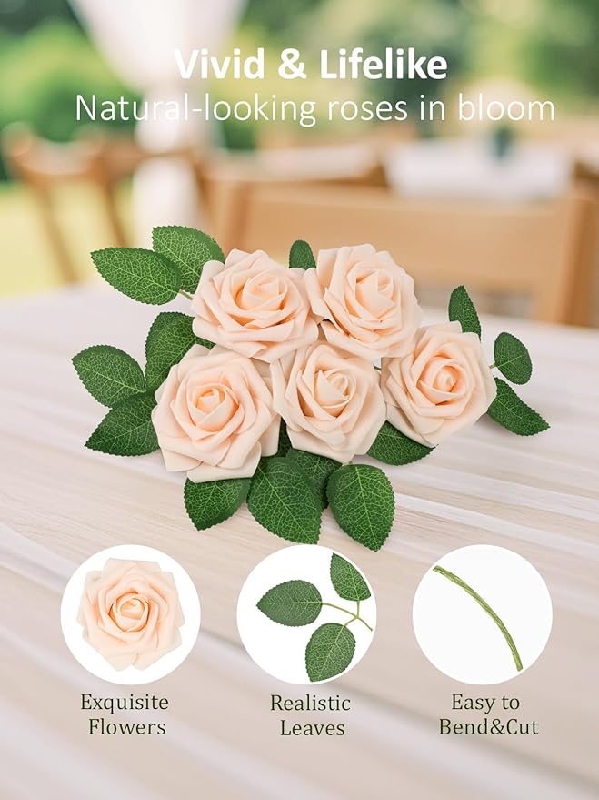 N&T NIETING Artificial Flowers, 50Pcs Fake Flowers Roses Perfect for DIY Wedding Bouquets Centerpieces Bridal Shower Party Home Flower Arrangement Decorations, Blush