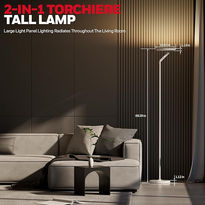 HONEYWELL Floor Lamps for Living Room- F2 Sunturalux™ 2 in 1 40w/3000lm 10.83'' Panel Super Bright Led Floor Lamp with Remote Control,Modern Tall Lamp 6 RGB Modes Standing Lamp for Bedroom,Office