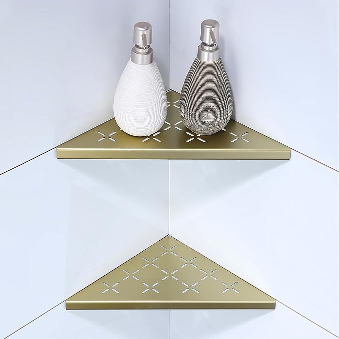 10" Corner Shower Shelf, 2-Pack Shower Shelves SUS304 Stainless Steel Bathroom Shelves for Tile Walls, Recessed Corner Shelf Organizer Rack, No Drilling (Brushed Gold)