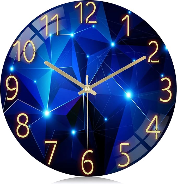 Lafocuse 12 Inch Silent Blue Wall Clocks Battery Operated for Bedroom, Constanplanet Blue Wall Clock for Living Room Kitchen Decor