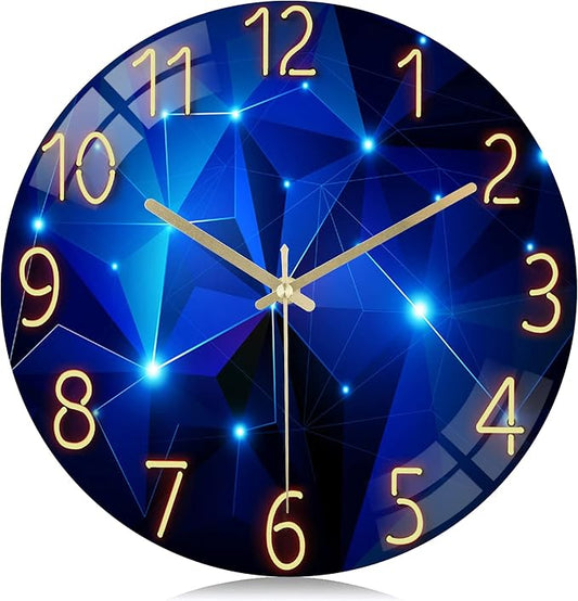 Lafocuse 12 Inch Silent Blue Wall Clocks Battery Operated for Bedroom, Constanplanet Blue Wall Clock for Living Room Kitchen Decor