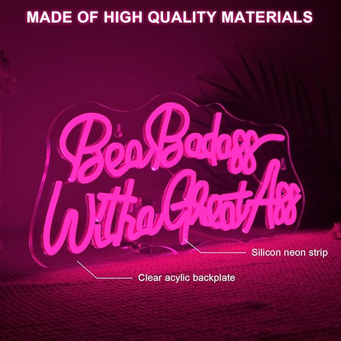 Lucunstar Be a Badass with a Goodass Neon Sign,Pink Powered Led Light,USB Connectivity Led Neon Light with Dimming Switch for Home Wall Decor,Girls Room Decor,Party Room Decor