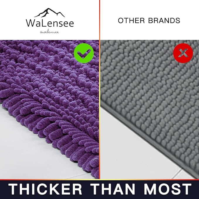 Walensee Bathroom Rug 2 Pieces Set Non Slip Bath Mat (20"x32" Plus 20"x32" Lavender) Water Absorbent Super Soft Shaggy Chenille Machine Washable Dry Extra Thick Perfect Carpet for Shower Floor