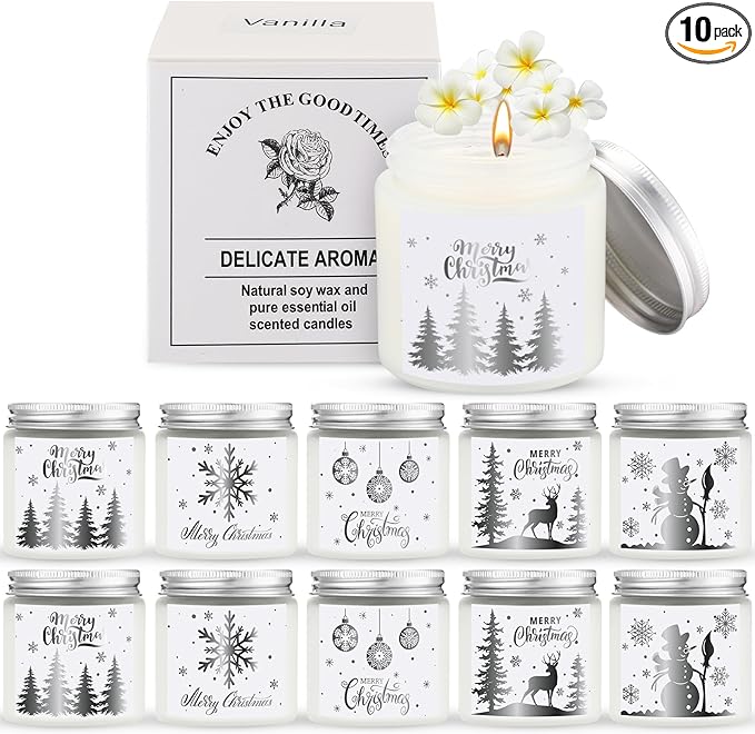 MTLEE 10 Pcs Christmas Candle Gift Set Scented 10 Fragrances Aromatherapy Candle Gift Set for Women Christmas Holiday Presents(Silver Lid)