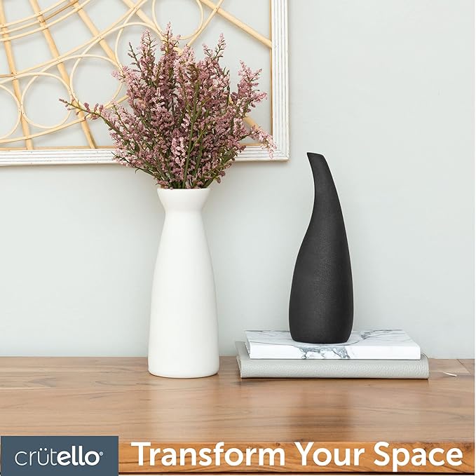 Crutello Ceramic Vase Set, Black and White Vase, Black Vases Home Decor, White and Black Ceramic Vase, Midcentury Modern Decor for Home, Mantles, Bud Flowers, Bookshelves, Tables, Entryways