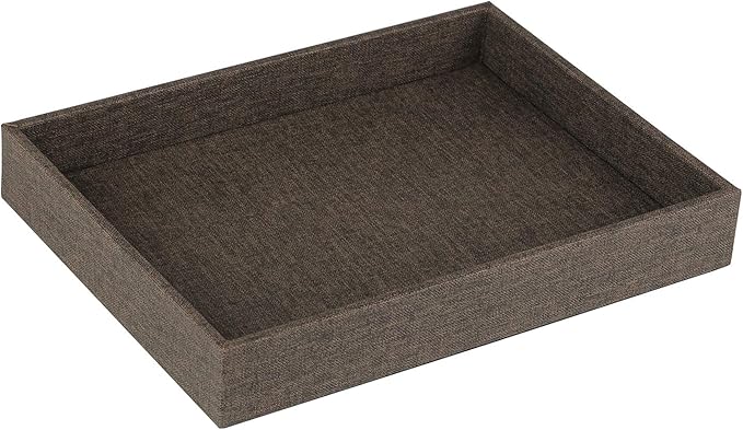 HofferRuffer Elegant Desktop Organizer Tray, Vanity Tray, Storage Jewelry Perfume Organizer, Dresse Catchall for Change Coin Key (Brown Black Faux Leather)