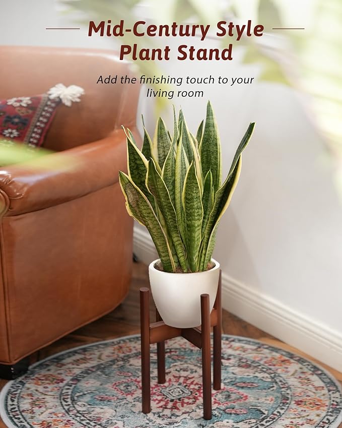 Adjustable Plant Stand Indoor, Bamboo Plant Stand Fits 8 9 10 11 12 Inches, Small Corner Planter Holder for Indoor Plants, Single Floor Plant Stands for Living Room Balcony, Reddish Brown