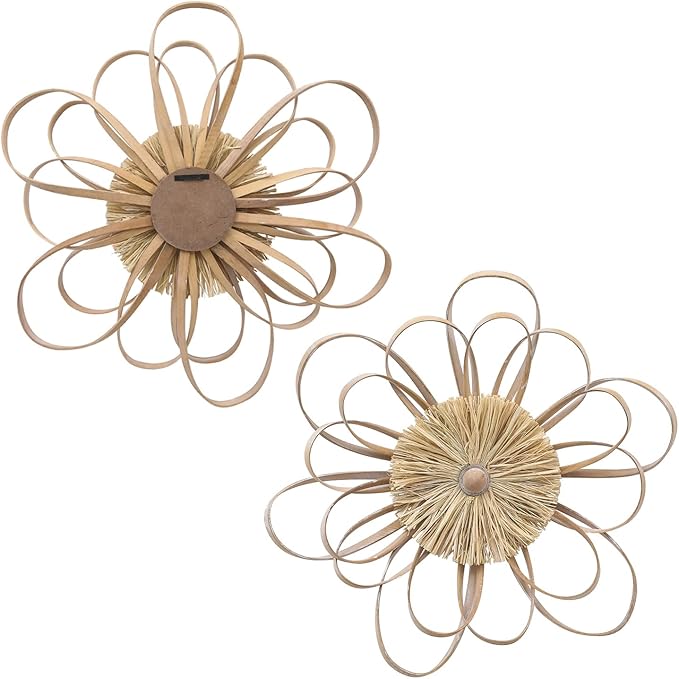 Adeco Large Metal Flower Wall Sculptures for Living Room, Bedroom, Bathroom (Wooden Flower)